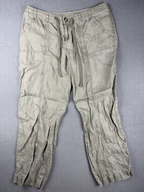 INC International Concepts Women Pants 14 Gray Beige Linen Wide Leg